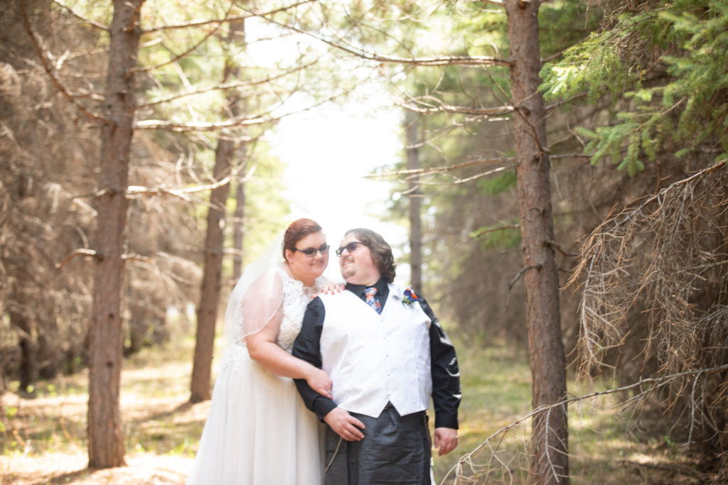 Bride and groom at backyard Minnesota Wedding in Thief River Falls