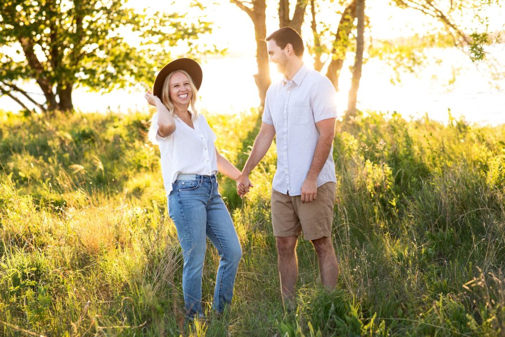 girl in cute hat for engagement photos