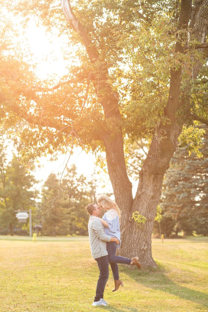 couple in casual clothes in their engagement photos